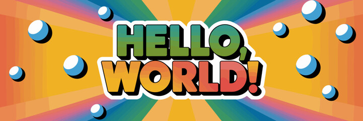 Retro sticker design with "Hello, World!" text – Perfect for tech branding, digital nostalgia, or software-related content