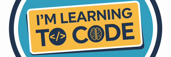 Coding-themed sticker with “I'm learning to code” text and brain icon – Perfect for tech education, coding bootcamps, or student gear