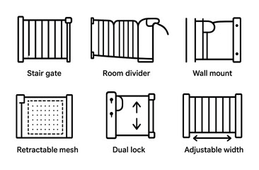 Obraz premium Child safety line icons set – barrier, protection, stair gate and home security symbols