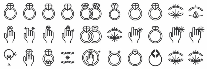 Ring icon illustrations, including wedding rings, finger rings, and hand icons – Perfect for fashion, jewelry, or engagement content.
