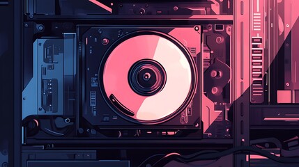 Fototapeta premium Retro CD in Tech Interior.