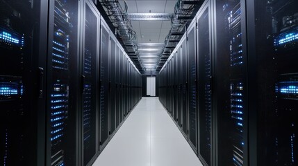 An image depicting edge computing infrastructure within a data center, showcasing distributed computing resources deployed closer to the point of data generation.