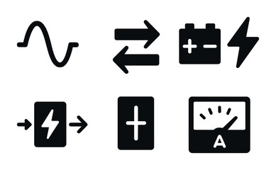 Electricity and energy solid icons set – power, filled, technical symbols