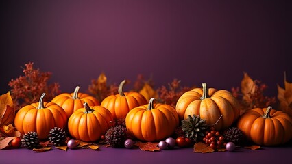 Fototapeta premium Autumn Harvest- Pumpkins and Fall Leaves Still Life Photography
