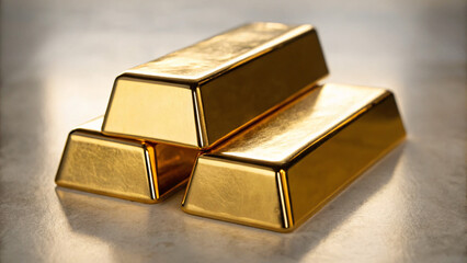 Shiny Gold Bars Stacked on Light Background Reflecting Luxury and Wealth