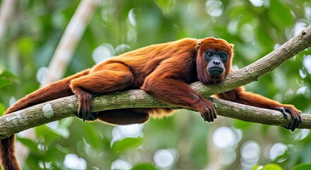 Obraz premium Red Howler Monkey Relaxing Peacefully High Up on Rainforest Tree Branch