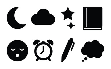 Sleep and dream icons for relaxation and nighttime themes