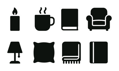Cozy home silhouette icons set – comfort, interior, flat design elements