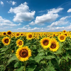 Fototapeta premium Sunflower Field Summer Day Sky
