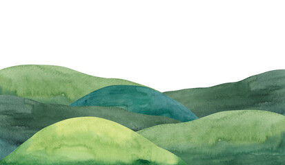 Watercolor green hills landscape illustration for kids © Olga Listopad