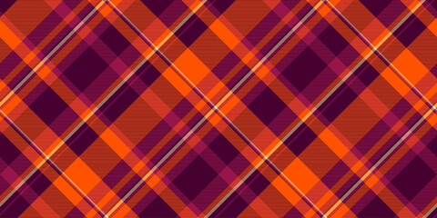 Vibrant autumnal plaid pattern in rich orange, deep purple, and cream.  Perfect for fallthemed designs, textile prints, apparel, or website backgrounds.