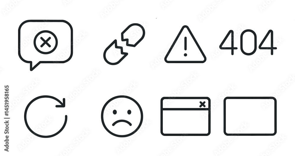 Fototapete Error and warning outline icons set – linear, alert, tech troubleshooting graphics