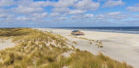 Panorama of a beach house on the North Sea coast of Ameland, Netherlands