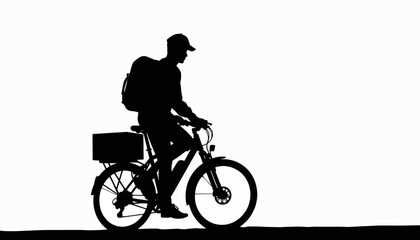 Obraz premium Silhouette of cyclist delivering parcels on bike, urban delivery concept