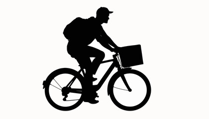 Shadowy delivery rider biking against white background, urban service