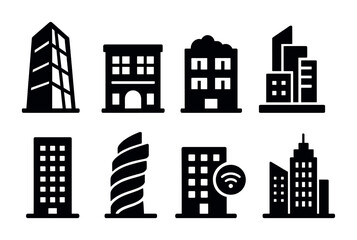 Urban building silhouettes collection for modern design projects