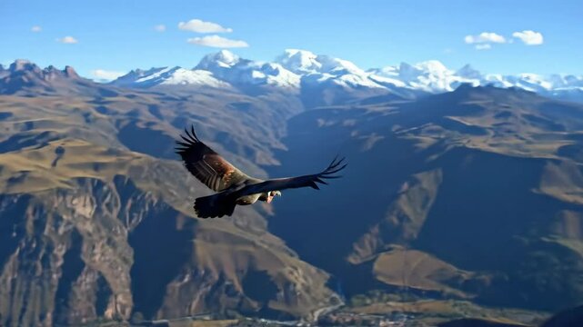 Andean Condor Soaring Above Colca Canyon, Snow-capped Andes