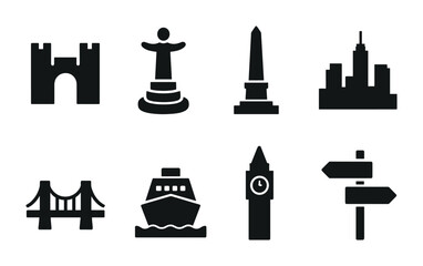 Obraz premium Landmark and architecture silhouette icons set – solid, filled, buildings and monuments
