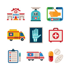 Set of vector colorful medical icons in flat style