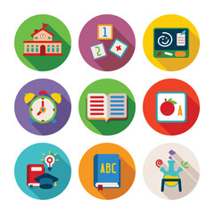 Set of vector colorful education icons in flat style