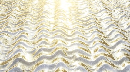 Obraz premium Abstract background with gold and white wavy texture, illuminated by a bright light source. The image features a repeating pattern of undulating lines creating a sense of depth and movement. The