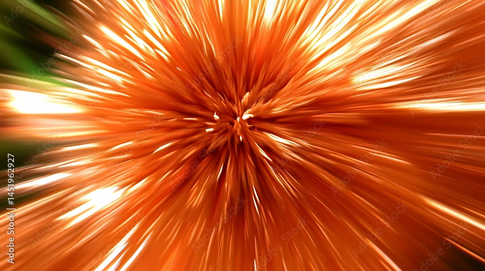 Poster abstract image depicting a burst of radiating orange and white lines, creating a dynamic and energet
