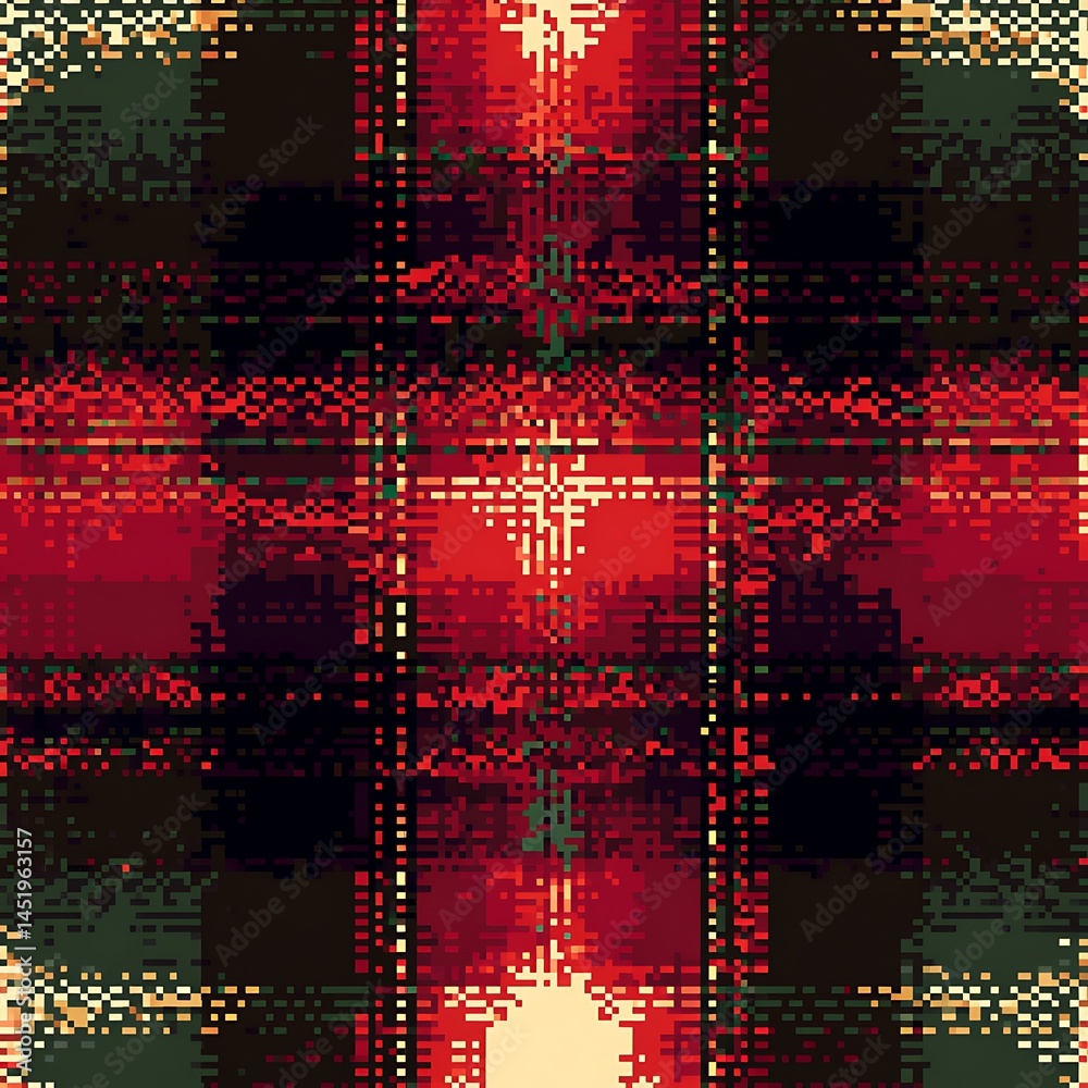 Poster abstract red and black plaid pattern with pixelated texture. warm and dark tones create a visually t