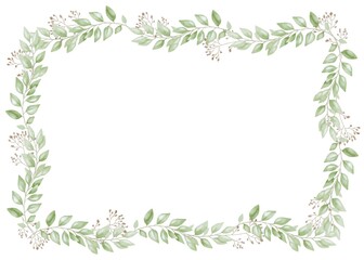 Obraz premium Rectangular frame made of eucalyptus leaves. Botanical and elegant border. Perfect for wedding invitations, anniversary cards, business announcements, greeting cards, and romantic postcards.