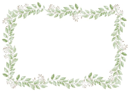 Rectangular frame made of eucalyptus leaves. Botanical and elegant border. Perfect for wedding invitations, anniversary cards, business announcements, greeting cards, and romantic postcards.