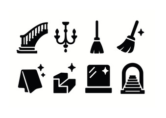 Obraz premium Home cleaning silhouette icons set – flat, solid, housekeeping symbols