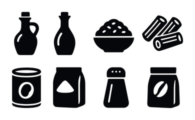 Food and cooking solid icons set – silhouette, filled, kitchen and ingredient symbols