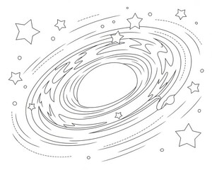 Galactic Black Hole with Distorted Swirls and Stars Coloring Page Design