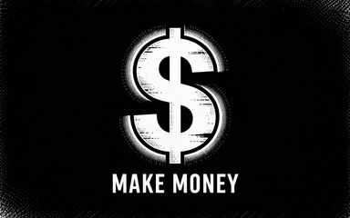 Obraz premium Dollar sign illustration with MAKE MONEY text on black backdrop.