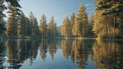 Obraz premium Photorealistic image of a reflection of mountain in clear lake