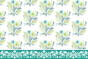 Fototapeta premium border seamless sketch. floral outline repeat. one line pattern artwork. textile hand drawn embroidery. minimal botanical design. abstract petal texture