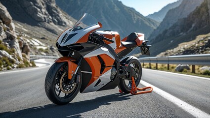 Photorealistic image of a racing bike on a white background