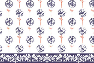 one line botanical texture. border floral pattern. hand drawn seamless embroidery. sketch outline repeat. textile modern design. abstract petal style

