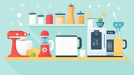 Modern Kitchen Appliances with Flat Design.