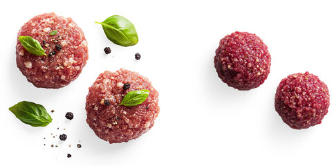 Raw Meatballs with Herbs and Peppercorns on a Transparent Background