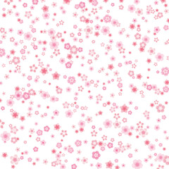 Vector blossom greeting card background with pink cherry or sakura flowers in flat style