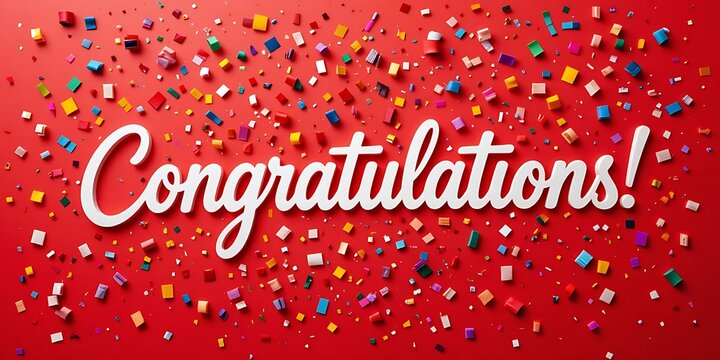 Celebrate Success White Congratulations on vibrant red background with colorful confetti a joyful celebratory image