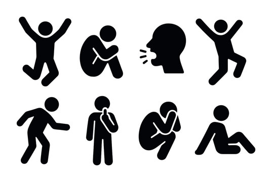 Human silhouette set expressing emotions and actions for communication and design