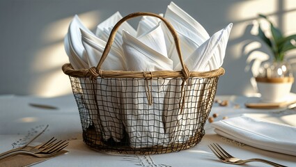 Fototapeta premium Photorealistic image of a mesh basket of napkins