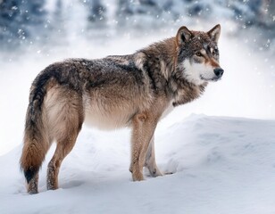 Obraz premium Majestic wolf standing in snowy winter landscape