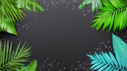 Lush Green Tropical Leaves Framing a Dark Background for Nature-Themed Designs