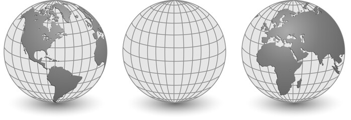 Earth globe 3D icons,  planet earth symbols with meridians and parallels, 3d international business logo.