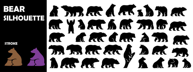 Bear Silhouette Vector Set – Various Poses and Standing Positions