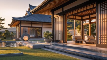 Photorealistic image of a japanese-style entryway
