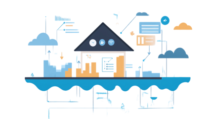 Floating rainwater harvesting system dashboard projecting usage stats, isolated, PNG format, transparent background. Varient 5