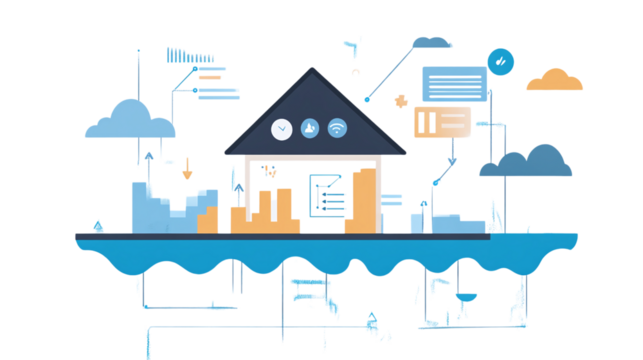 Floating rainwater harvesting system dashboard projecting usage stats, isolated, PNG format, transparent background. Varient 5 - Powered by Adobe